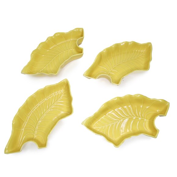 Vintage California Pottery Ceramic Lazy Susan Leaf Serving Tray Appy Dish Yellow - Picture 8 of 15